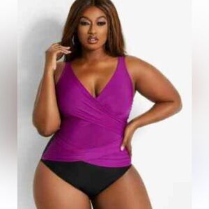 Miraclesuit Megan Plum Color Block Slimming One Piece Women's Swim Sz 14